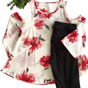 Floral cold shoulder blouse